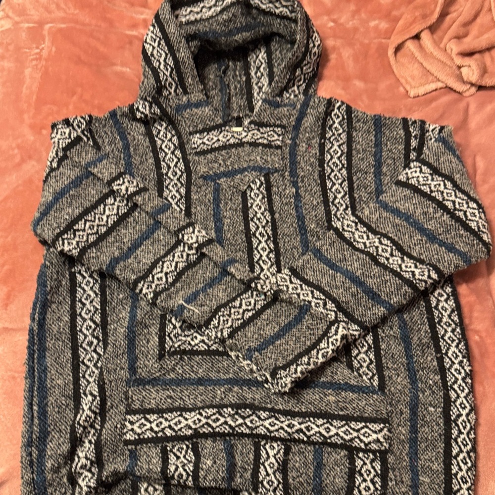 Men's Striped Hooded Sweater in Blue and Gray